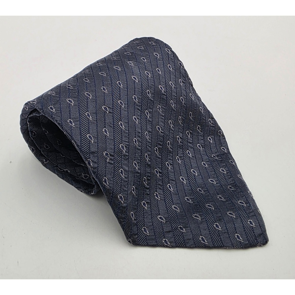 XMI Platinum Men's Silk Tie Navy Charcoal Geometric Teardrop Italian Fabric USA